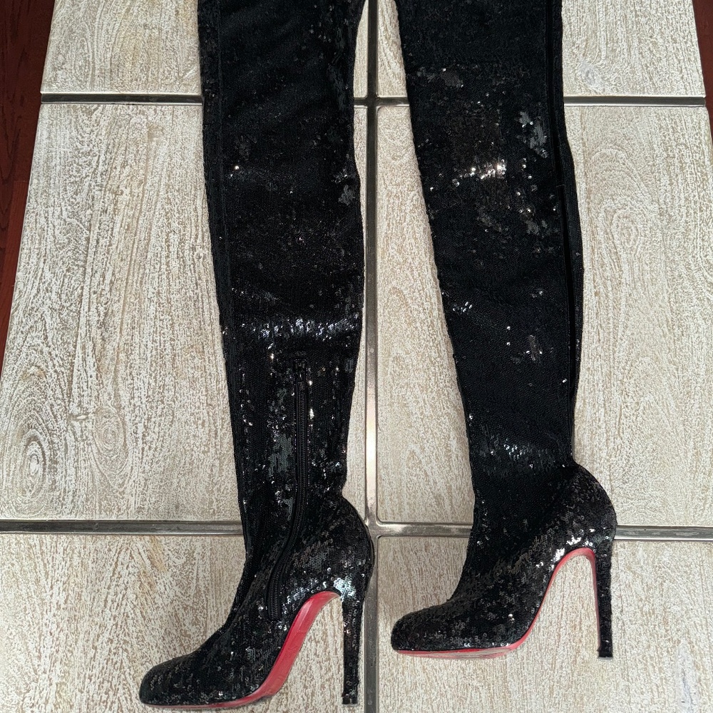 Christian Louboutin Louise x Red Sole 100 Sequin Over-The-Knee Boot